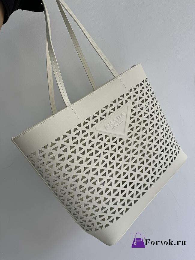 Fortok Prada Perforated White Leather Tote Bag 1BG503 32×30×13cm - 1