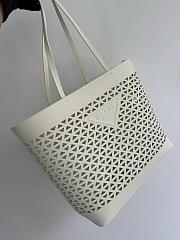 Fortok Prada Perforated White Leather Tote Bag 1BG503 32×30×13cm - 1