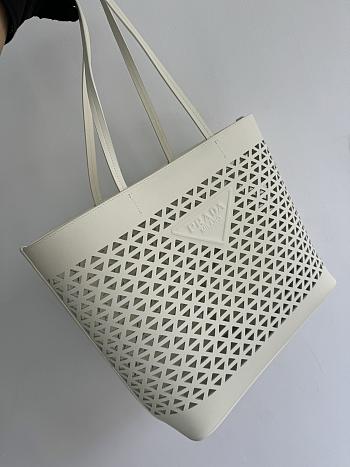 Fortok Prada Perforated White Leather Tote Bag 1BG503 32×30×13cm