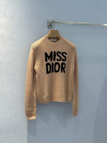 Fortok Dior 24 Miss Dior Graffiti Letter Jacquard Knitted Sweater in Beige/Blue