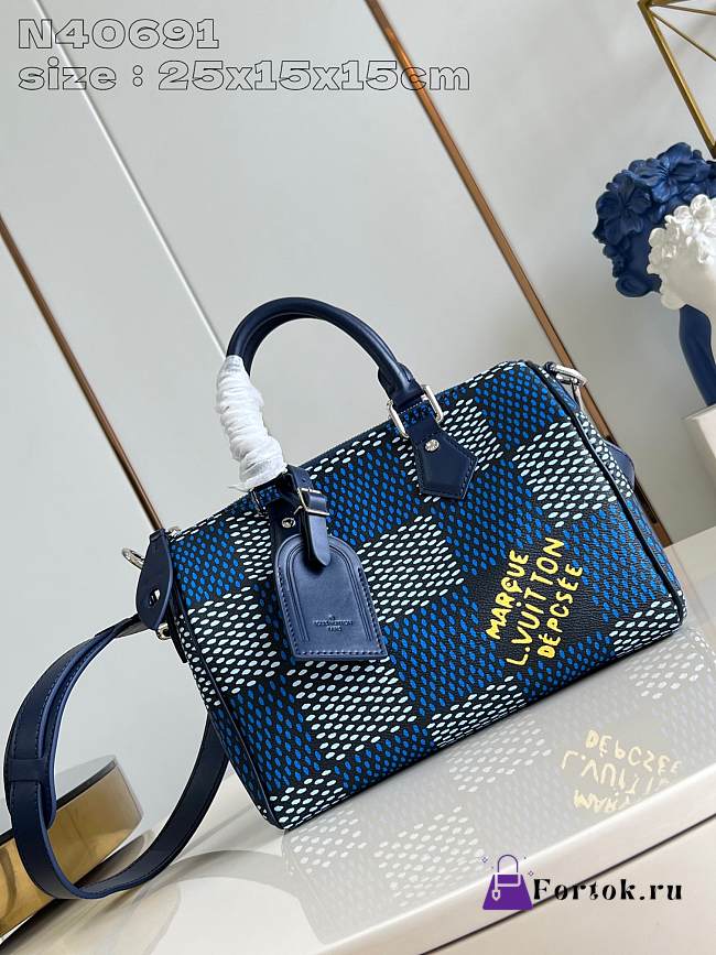 Fortok Louis Vuitton Speedy 25 Bandoulière Blue Damier Heritage Canvas N40691 25x15x15cm - 1