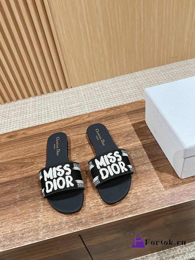 Fortok Dior Slides Black Miss Dior Allover Pattern - 1