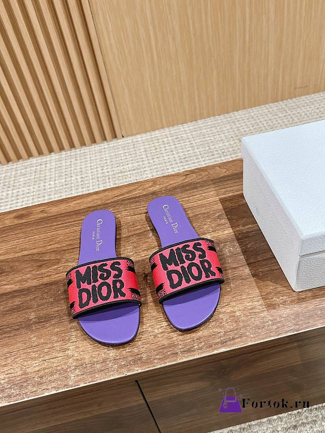 Fortok Dior Slides Purple Miss Dior Allover Pattern - 1