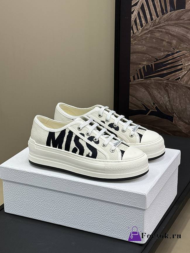 Fortok Dior Sneaker White and Black Embroidered Cotton - 1