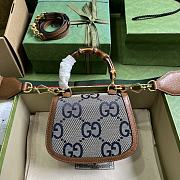 Fortok Gucci Bamboo 1947 Bamboo Handbag Brown Leather and Blue GG Canvas 686864 17x12x7.5cm - 2