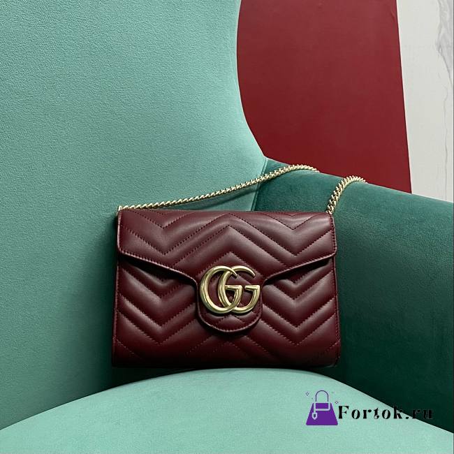 Fortok Gucci Marmont Quilted Bag Burgundy 474575 20x13x6cm - 1