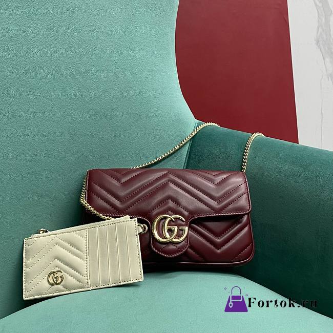 Fortok Gucci GG Marmont Bag Burgundy and White Additional Card Case  - 1