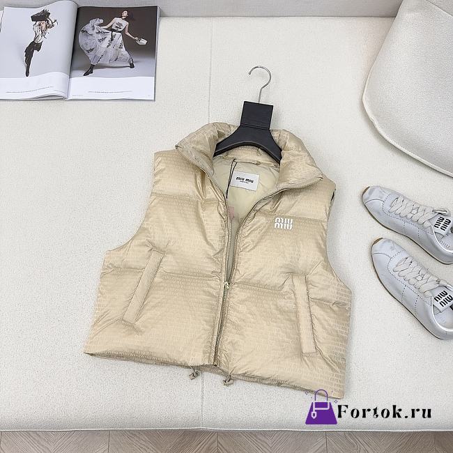 Fortok Miu Miu Logo Padded Vest Jacket in Cream / Black  - 1