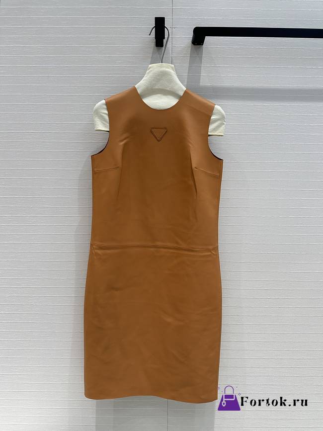 Fortok Prada Zipper Round Neck Leather Sleeveless Vest Skirt - 1