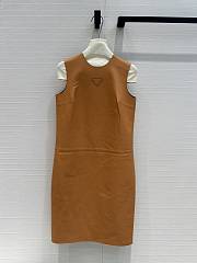 Fortok Prada Zipper Round Neck Leather Sleeveless Vest Skirt - 1