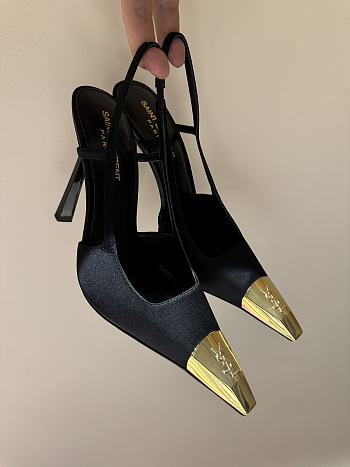 Fortok Saint Laurent Jeanne Slingback Pumps In Smooth Leather Black & Gold