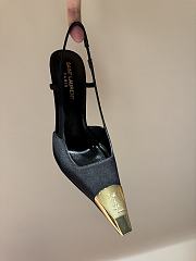 Fortok Saint Laurent Jeanne Slingback Pumps In Smooth Leather Black & Gold - 3