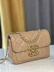 Fortok Chanel 24b Double C Logo Flap Bag Beige 13.5x19x7cm - 3