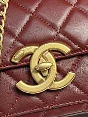 Fortok Chanel 24b Double C Logo Flap Bag Burgundy 13.5x19x7cm - 6