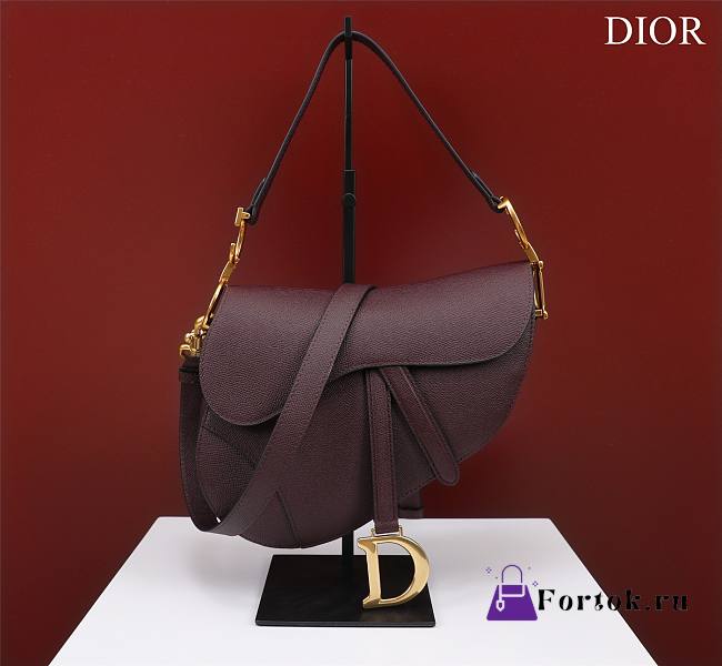 Fortok Dior Mini Saddle Bag Burgundy 19.5x16x6.5cm - 1