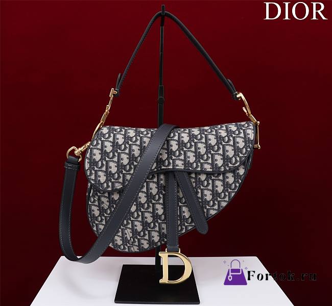 Fortok Dior Mini Saddle Oblique Jacquard Blue Bag 19.5x16x6.5cm - 1