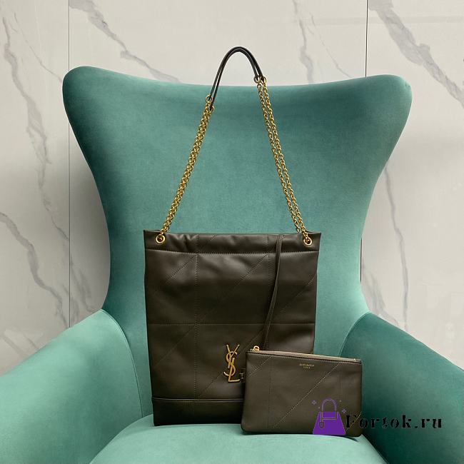 Fortok Saint Laurent Jamie 4.3 Pochon Bag In Green Khakhi Lambskin 781666 28x2x33cm - 1