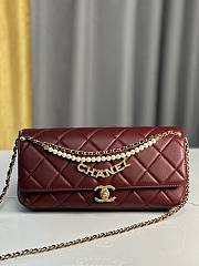 Fortok Chanel 24A Pearl Chain Baguette Bag Burgundy 13x27x5cm  - 1