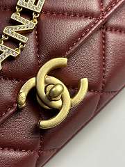 Fortok Chanel 24A Pearl Chain Baguette Bag Burgundy 13x27x5cm  - 5