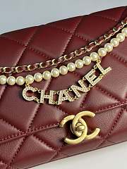 Fortok Chanel 24A Pearl Chain Baguette Bag Burgundy 13x27x5cm  - 6