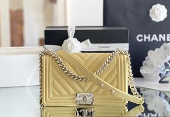 Fortok Chanel Chervon Bag Yellow 25x14.5x8cm