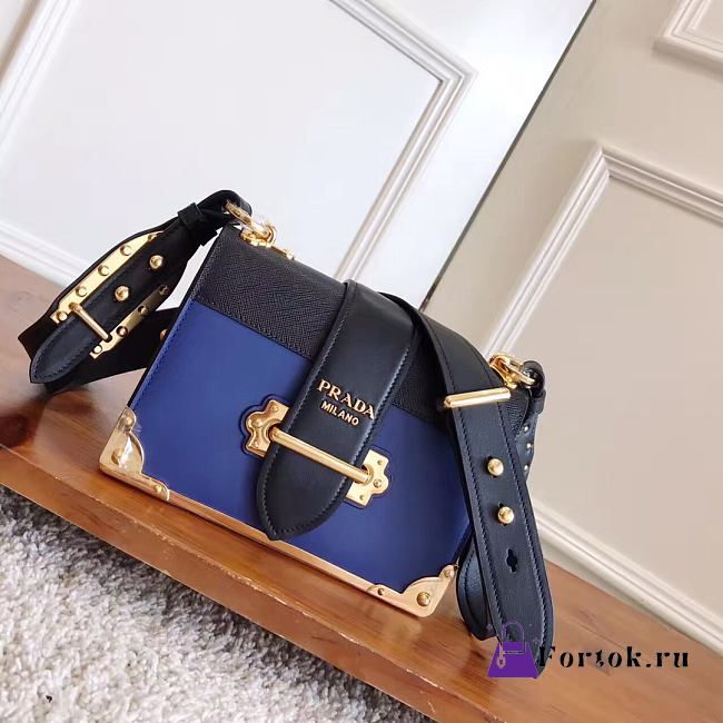 Fortok Prada Cahier Black & Blue Leather Bag 1BD045 19x14x9cm - 1