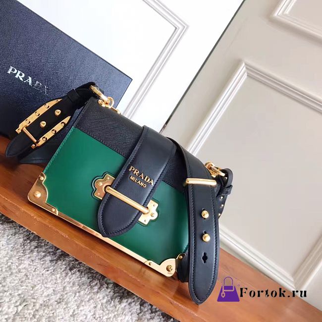 Fortok Prada Cahier Black & Green Leather Bag 1BD045 19x14x9cm - 1