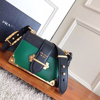 Fortok Prada Cahier Black & Green Leather Bag 1BD045 19x14x9cm