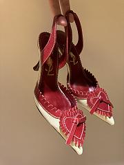 Fortok Saint Laurent Red Leather Heart Pointed Toe Slingback Heels - 1