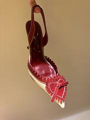 Fortok Saint Laurent Red Leather Heart Pointed Toe Slingback Heels - 5