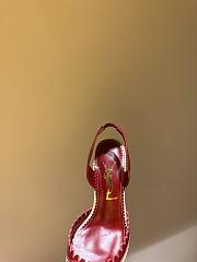 Fortok Saint Laurent Red Leather Heart Pointed Toe Slingback Heels - 3
