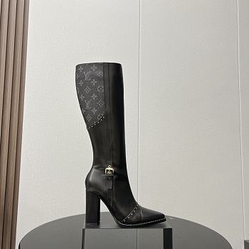 Fortok Louis Vuitton Monogram Flower-shaped High-heeled Boots Black