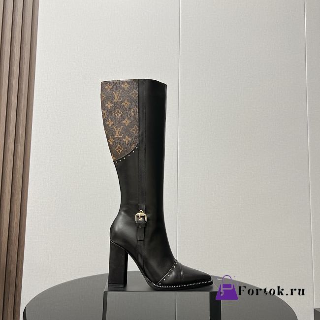 Fortok Louis Vuitton Monogram Flower-shaped High-heeled Boots Black & Brown - 1