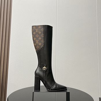 Fortok Louis Vuitton Monogram Flower-shaped High-heeled Boots Black & Brown