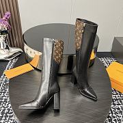 Fortok Louis Vuitton Monogram Flower-shaped High-heeled Boots Black & Brown - 2