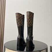 Fortok Louis Vuitton Monogram Flower-shaped High-heeled Boots Black & Brown - 4