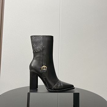 Fortok Louis Vuitton Monogram Flower-shaped High-heeled Ankle Boots Black