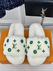 Fortok Louis Vuitton Lujia Fur Slippers White & Green  - 1