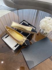 Fortok Chanel Ballet Flats Gold Black Lambskin Canvas - 3