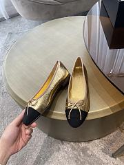 Fortok Chanel Ballet Flats Gold Black Lambskin Canvas - 2