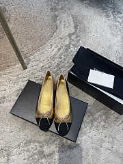 Fortok Chanel Ballet Flats Gold Black Lambskin Canvas - 1