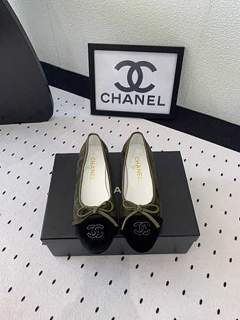 Fortok Chanel Ballet Flat Olive Green Mix Black Velvet