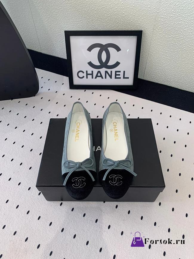 Fortok Chanel Ballet Flat Iceberge Blue Mix Black Velvet - 1