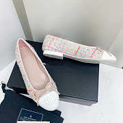 Fortok Chanel Ballet Flat Pink Red White Tweed Grosgrain - 4