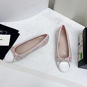 Fortok Chanel Ballet Flat Pink Red White Tweed Grosgrain - 5