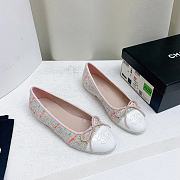 Fortok Chanel Ballet Flat Pink Red White Tweed Grosgrain - 3