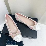 Fortok Chanel Ballet Flat Pink Red White Tweed Grosgrain - 2