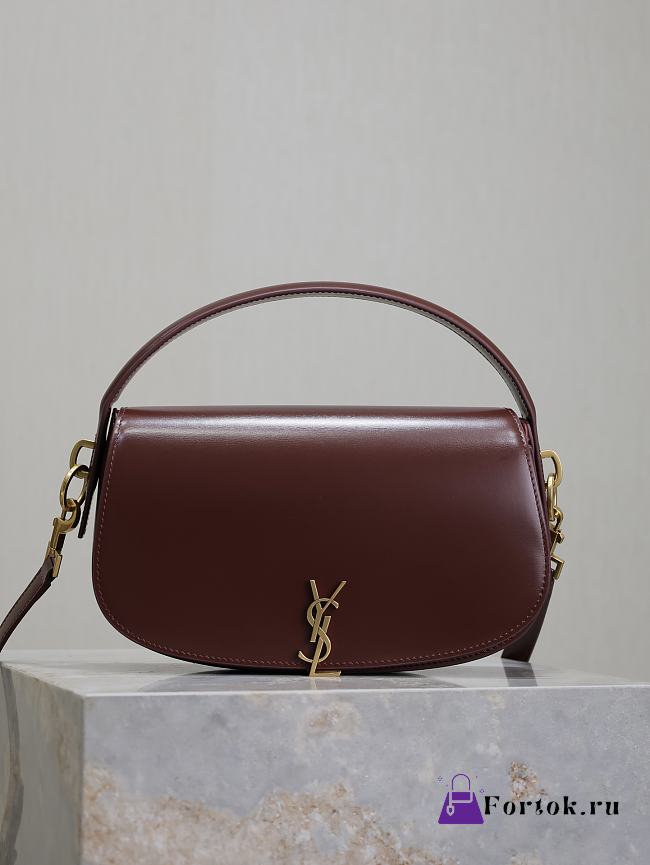 Fortok Saint Laurent Voltaire Leather Shoulder Bag Burgundy 24×15×5cm - 1