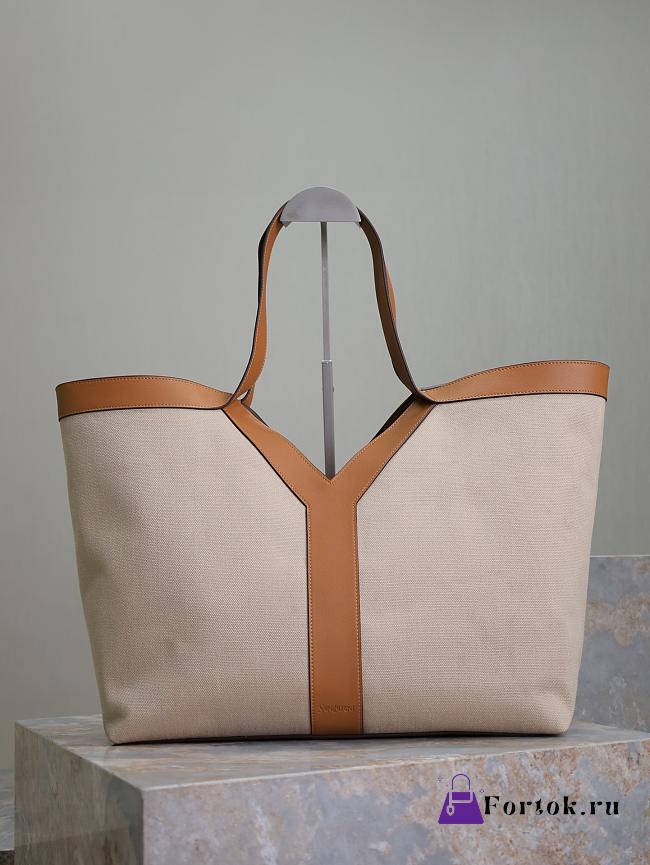 Fortok Saint Laurent Shopping Bag Brown & Beige 817602 50×33×16cm - 1