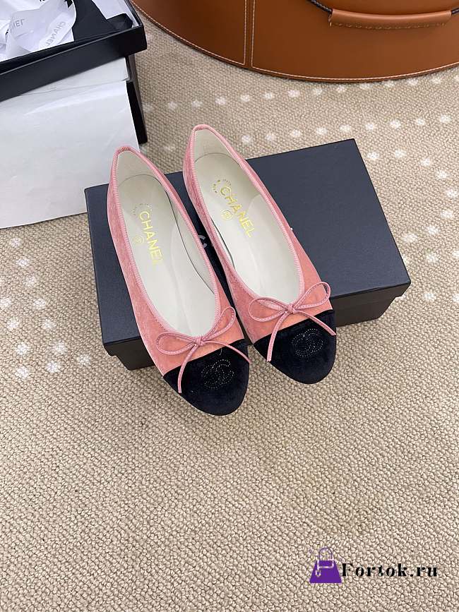 Fortok Chanel Ballet Flat Pink Mix Black Velvet  - 1